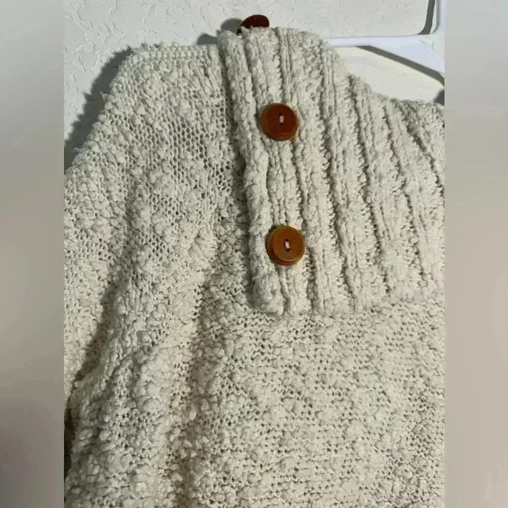Anthropologie Moth Ivory Cream Cable Knit Button Cowl Neck Sweater Womens Size M - Picture 7 of 11